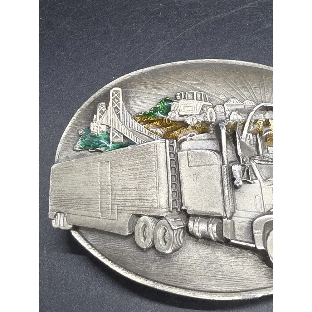 Vtg Siskiyou Belt Buckle R-80 Truck Drivers Across America Liberty Golden Gate*